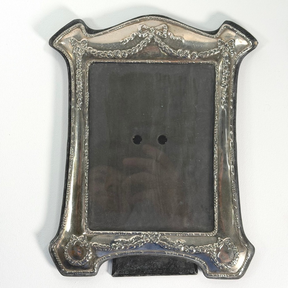 Vintage Ornate Bow Garland Picture Frame Silver Victorian Old World French 6x8